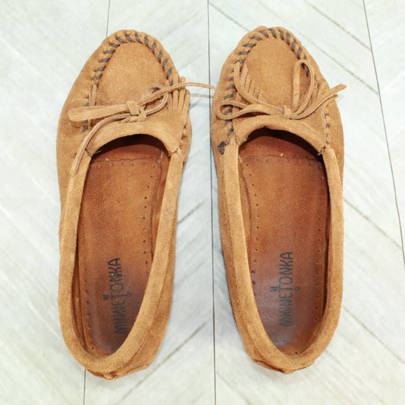 Minnetonka Kilty Brown Suede Cushioned Slip On Moccasins Slippers Size 8 - Picture 7 of 9
